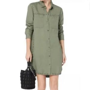 Rails Bowie Studded Sage Green Tencel Linen Shirt Dress